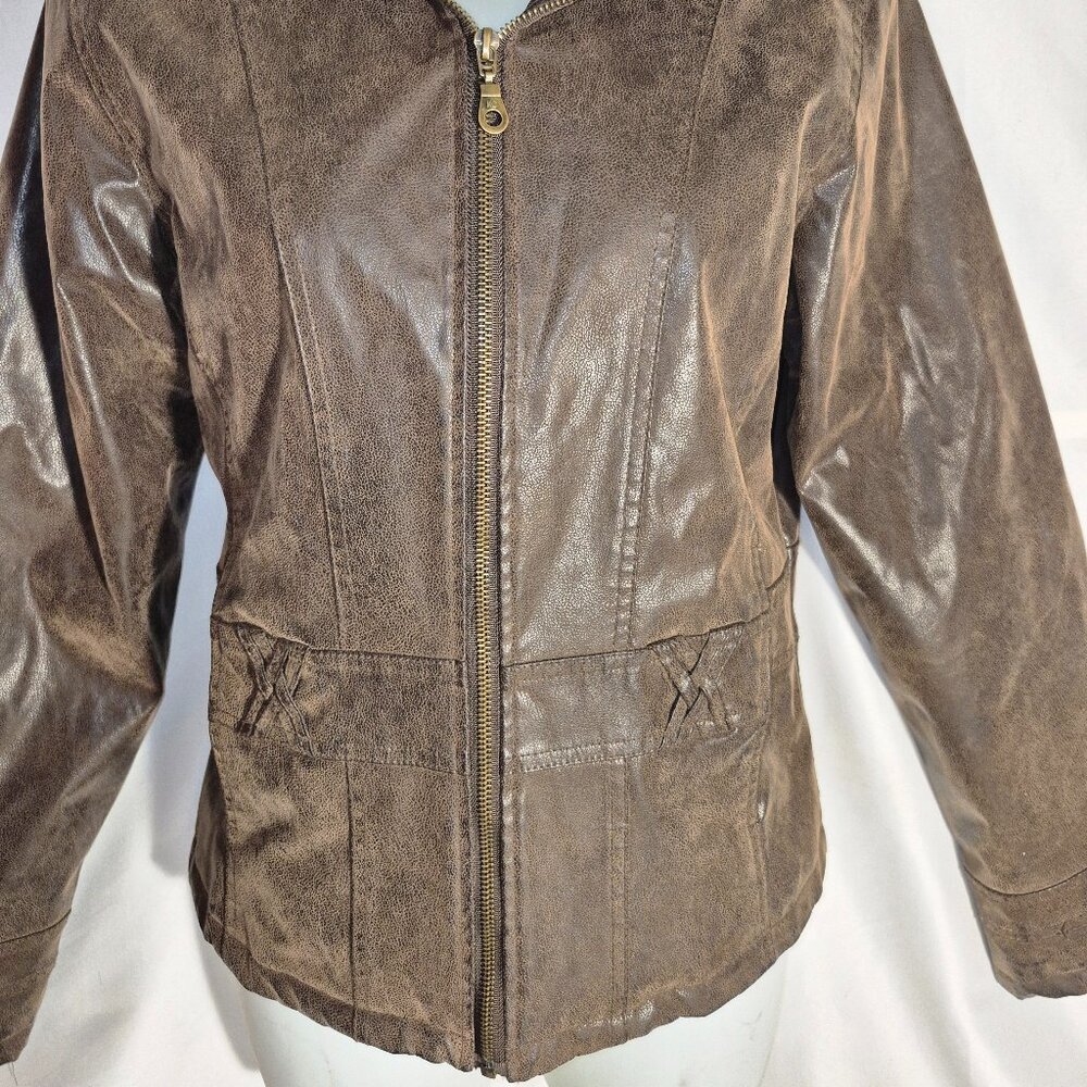 KC Collections dark brown faux leather jacket in size Medium - Picture 7 of 16